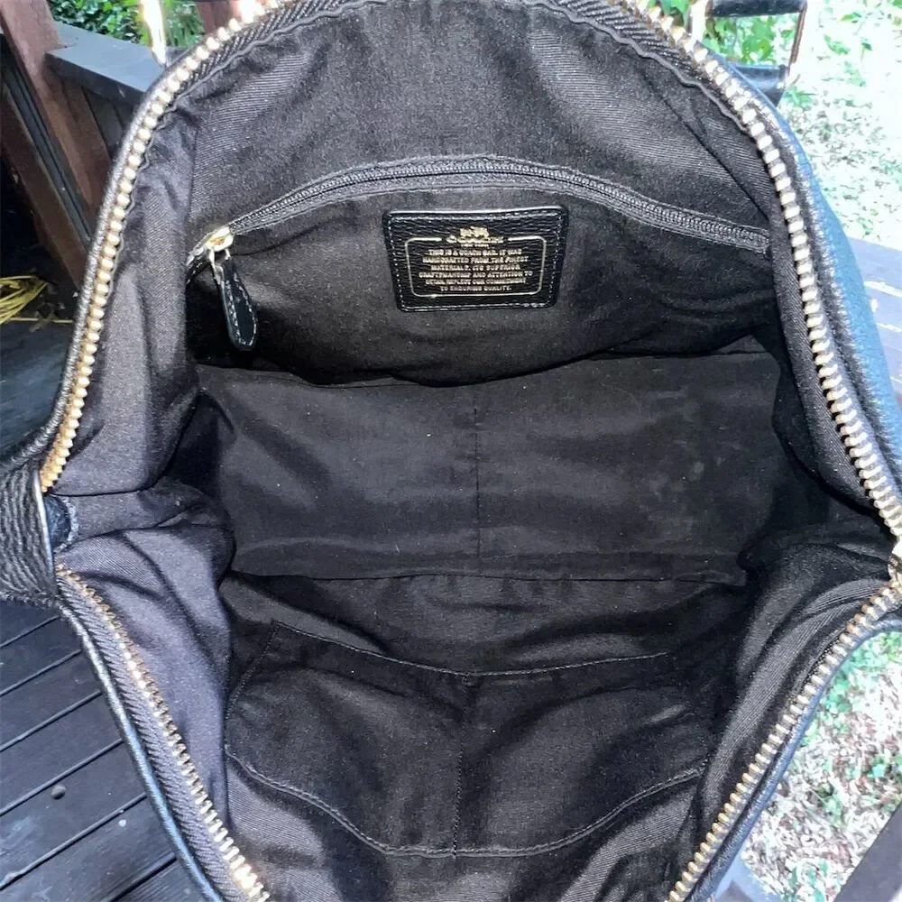 COACH Black Leather Satchel Shoulder Bag w Gold Hardware & Detachable Strap